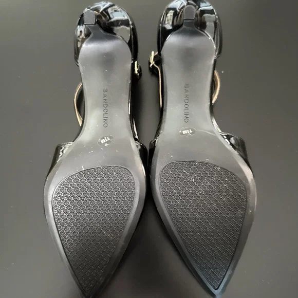 Bandolino Black Patent T-Strap Bow Pumps Womens Size 11M Pointed Stiletto Heels - Picture 12 of 13